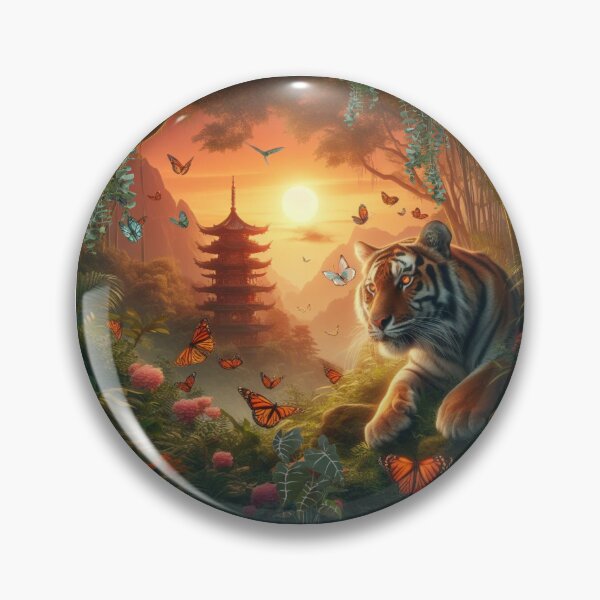 Item preview, Tiger and butterfly, plants, flowers, nature, pagoda, China designed and sold by Sugar Wisdom .