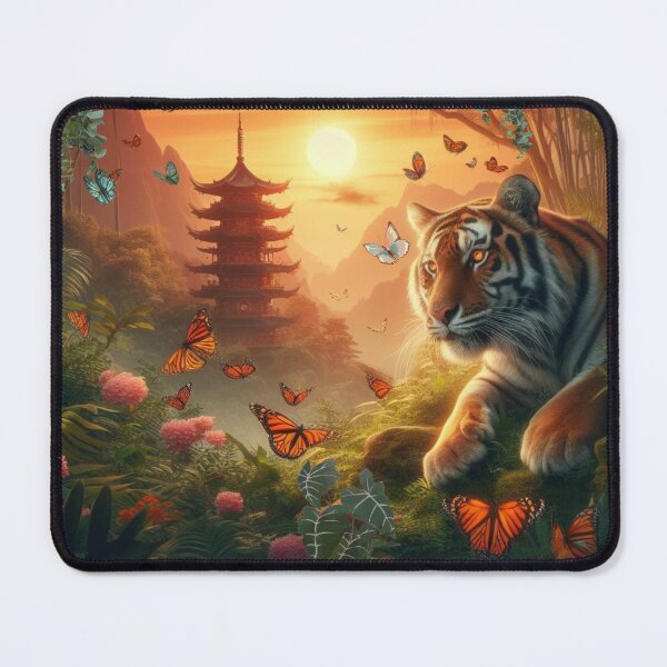 Item preview, Tiger and butterfly, plants, flowers, nature, pagoda, China designed and sold by Sugar Wisdom .