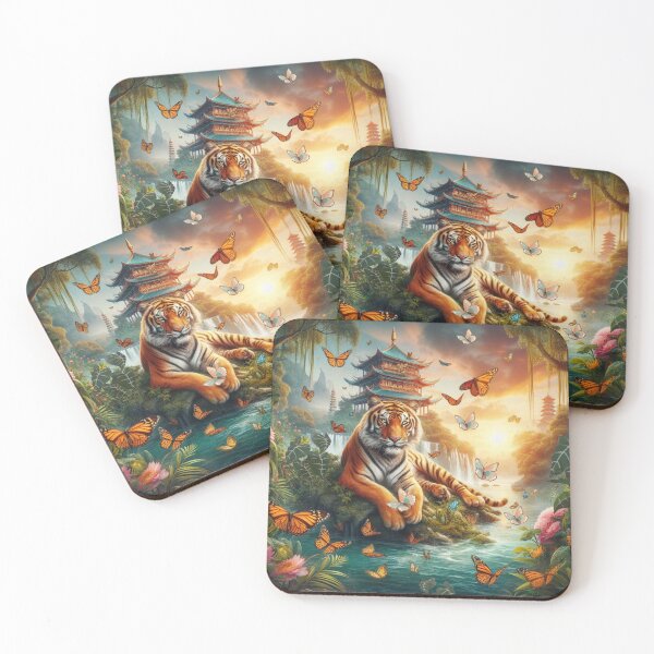 Item preview, Tiger and butterfly, plants, flowers, nature, pagoda, China designed and sold by Sugar Wisdom .