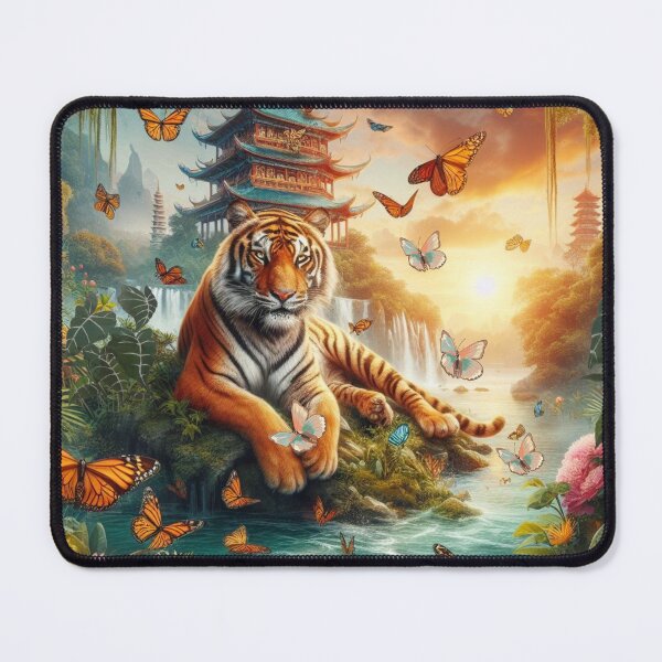 Item preview, Tiger and butterfly, plants, flowers, nature, pagoda, China designed and sold by Sugar Wisdom .