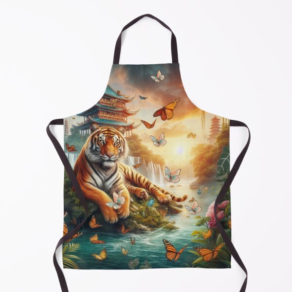 Item preview, Tiger and butterfly, plants, flowers, nature, pagoda, China designed and sold by Sugar Wisdom .