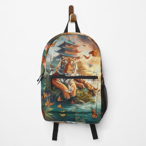 Item preview, Tiger and butterfly, plants, flowers, nature, pagoda, China designed and sold by Sugar Wisdom .