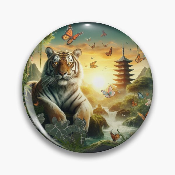 Item preview, Tiger and butterfly, plants, flowers, nature, pagoda, China designed and sold by Sugar Wisdom .