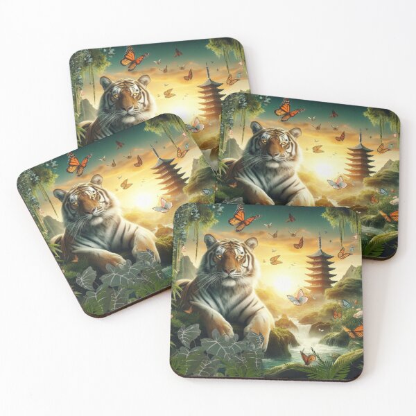 Item preview, Tiger and butterfly, plants, flowers, nature, pagoda, China designed and sold by Sugar Wisdom .