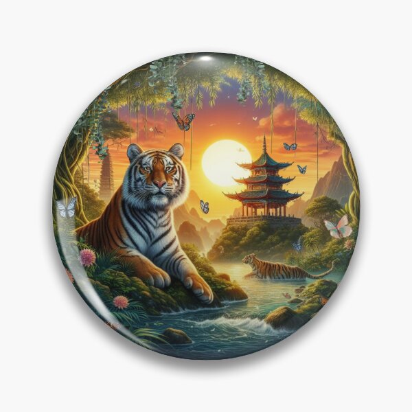Item preview, Tiger and butterfly, plants, flowers, nature, pagoda, China designed and sold by Sugar Wisdom .