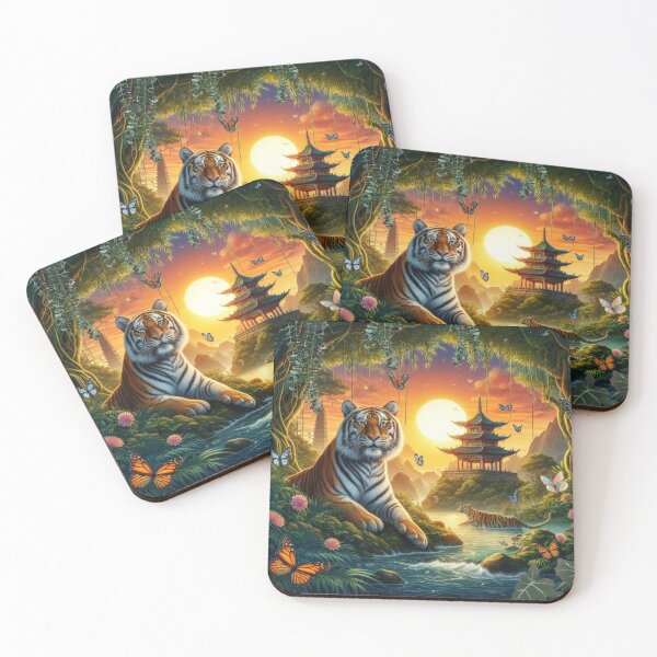 Item preview, Tiger and butterfly, plants, flowers, nature, pagoda, China designed and sold by Sugar Wisdom .