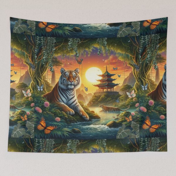 Item preview, Tiger and butterfly, plants, flowers, nature, pagoda, China designed and sold by Sugar Wisdom .