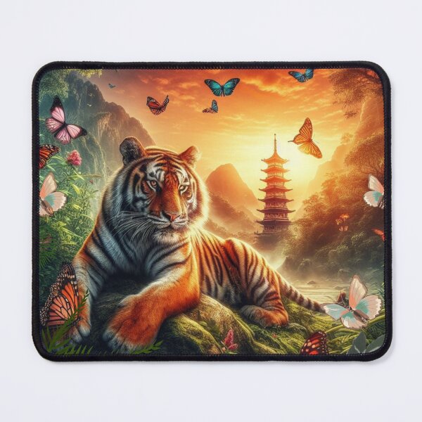 Item preview, Tiger and butterfly, plants, flowers, nature, pagoda, China designed and sold by Sugar Wisdom .