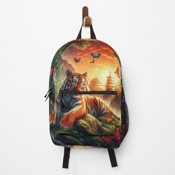 Item preview, Tiger and butterfly, plants, flowers, nature, pagoda, China designed and sold by Sugar Wisdom .
