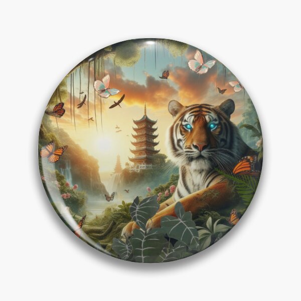Item preview, Tiger and butterfly, plants, flowers, nature, pagoda, China designed and sold by Sugar Wisdom .