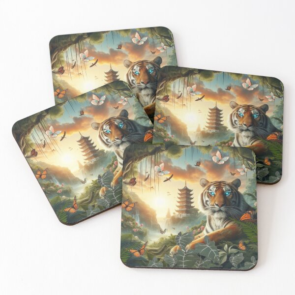 Item preview, Tiger and butterfly, plants, flowers, nature, pagoda, China designed and sold by Sugar Wisdom .