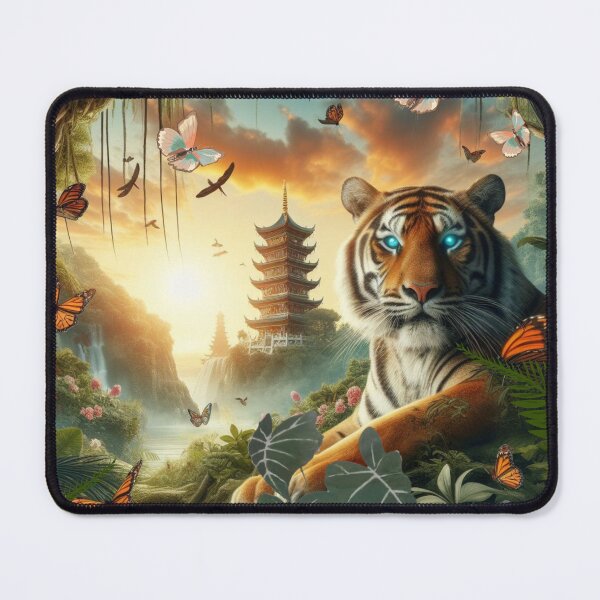 Item preview, Tiger and butterfly, plants, flowers, nature, pagoda, China designed and sold by Sugar Wisdom .