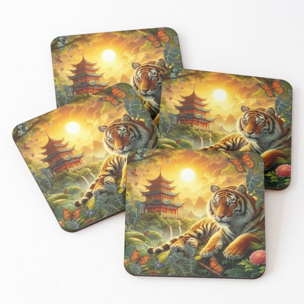 Item preview, Tiger and butterfly, plants, flowers, nature, pagoda, China designed and sold by Sugar Wisdom .