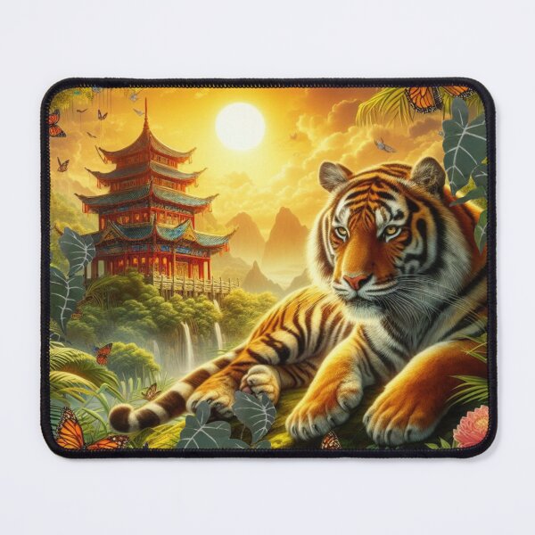Item preview, Tiger and butterfly, plants, flowers, nature, pagoda, China designed and sold by Sugar Wisdom .