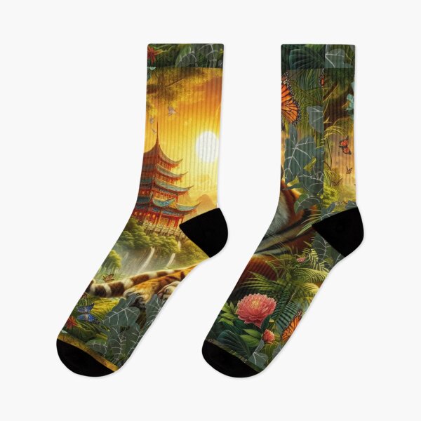 Item preview, Tiger and butterfly, plants, flowers, nature, pagoda, China designed and sold by Sugar Wisdom .