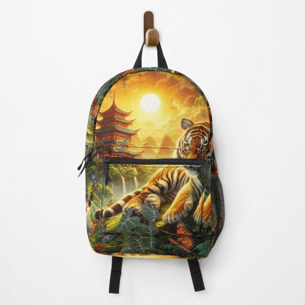 Item preview, Tiger and butterfly, plants, flowers, nature, pagoda, China designed and sold by Sugar Wisdom .