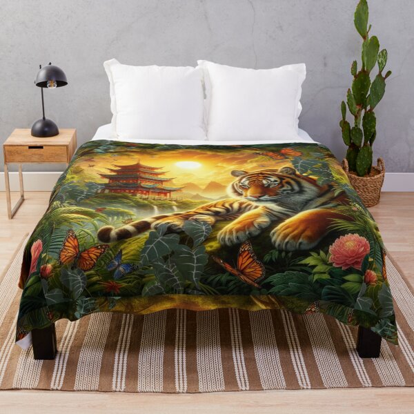 Item preview, Tiger and butterfly, plants, flowers, nature, pagoda, China designed and sold by Sugar Wisdom .