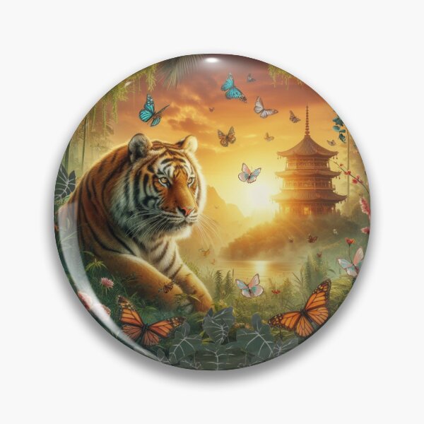 Item preview, Tiger and butterfly, plants, flowers, nature, pagoda, China designed and sold by Sugar Wisdom .