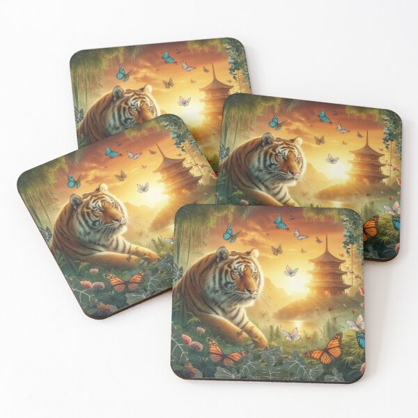 Item preview, Tiger and butterfly, plants, flowers, nature, pagoda, China designed and sold by Sugar Wisdom .
