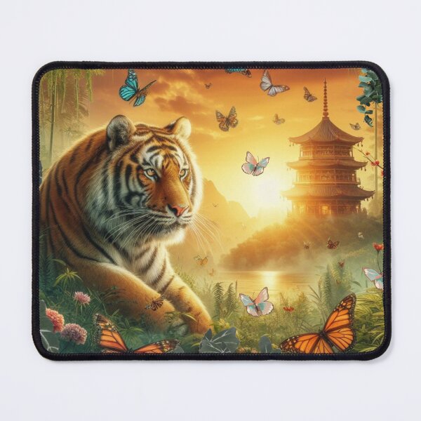 Item preview, Tiger and butterfly, plants, flowers, nature, pagoda, China designed and sold by Sugar Wisdom .