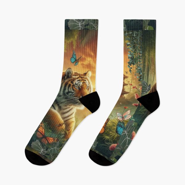 Item preview, Tiger and butterfly, plants, flowers, nature, pagoda, China designed and sold by Sugar Wisdom .