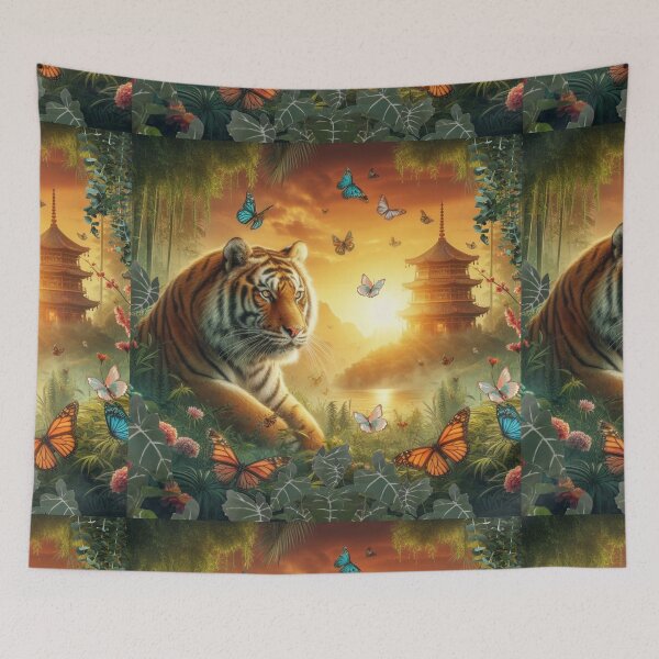 Item preview, Tiger and butterfly, plants, flowers, nature, pagoda, China designed and sold by Sugar Wisdom .