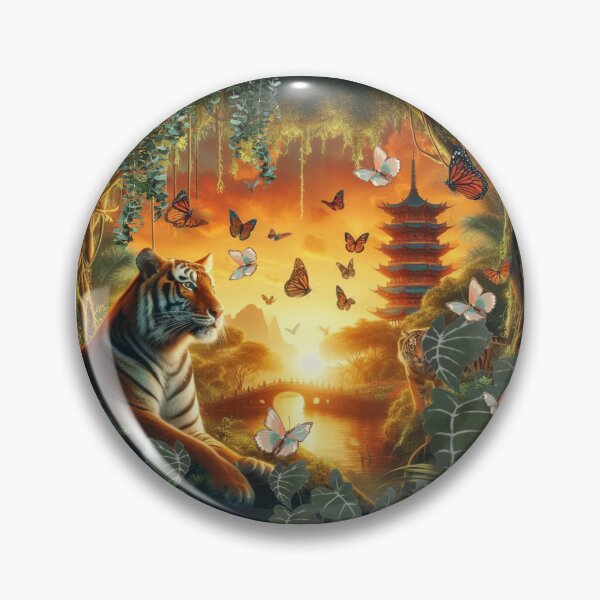 Item preview, Tiger and butterfly, plants, flowers, nature, pagoda, China designed and sold by Sugar Wisdom .