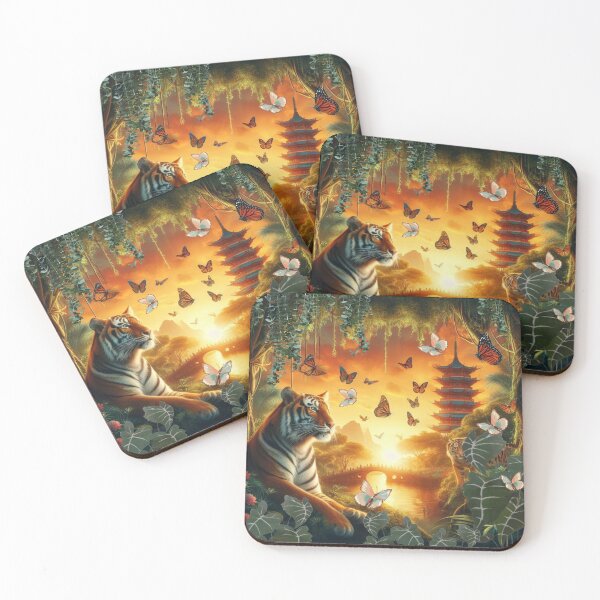 Item preview, Tiger and butterfly, plants, flowers, nature, pagoda, China designed and sold by Sugar Wisdom .