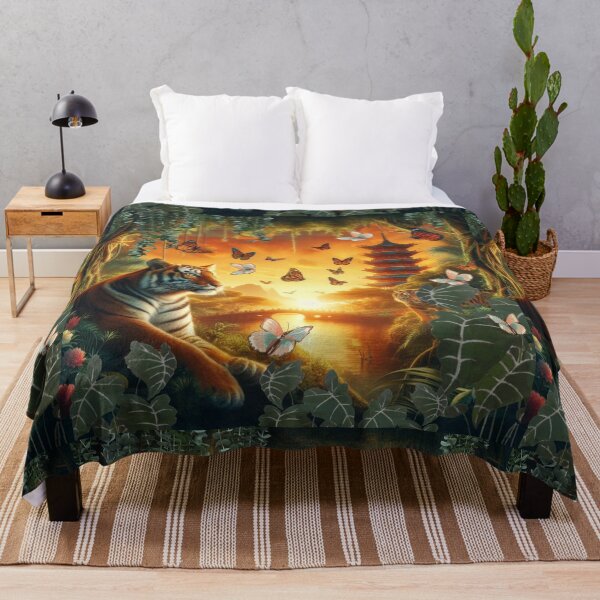 Item preview, Tiger and butterfly, plants, flowers, nature, pagoda, China designed and sold by Sugar Wisdom .