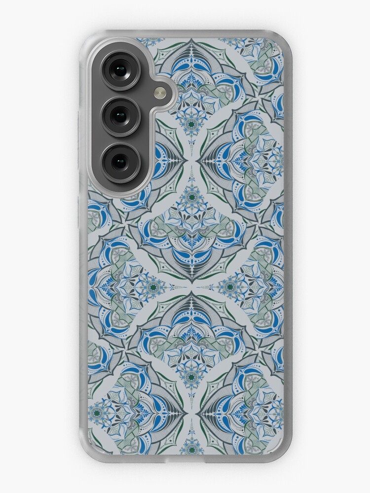 Samsung Galaxy Phone Case, Ultra Steady Mandala Grey Art Deco Fans designed and sold by Triplicate Limited
