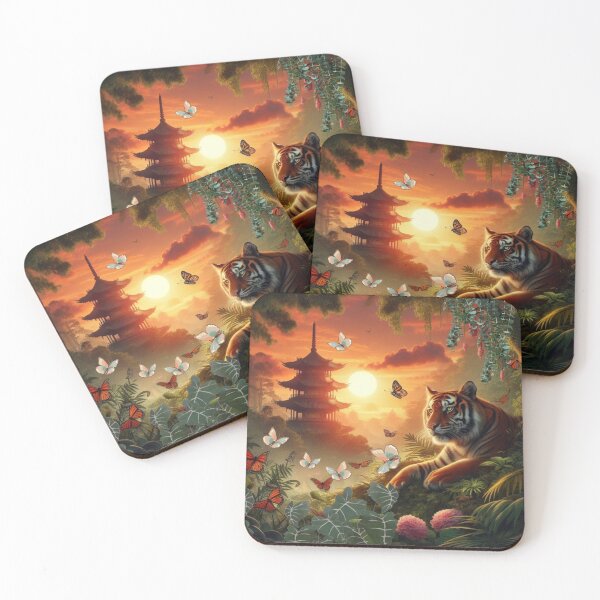 Item preview, Tiger and butterfly, plants, flowers, nature, pagoda, China designed and sold by Sugar Wisdom .