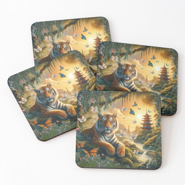 Item preview, Tiger and butterfly, plants, flowers, nature, pagoda, China designed and sold by Sugar Wisdom .