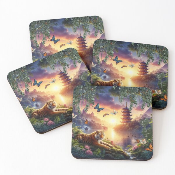 Item preview, Tiger and butterfly, plants, flowers, nature, pagoda, China designed and sold by Sugar Wisdom .