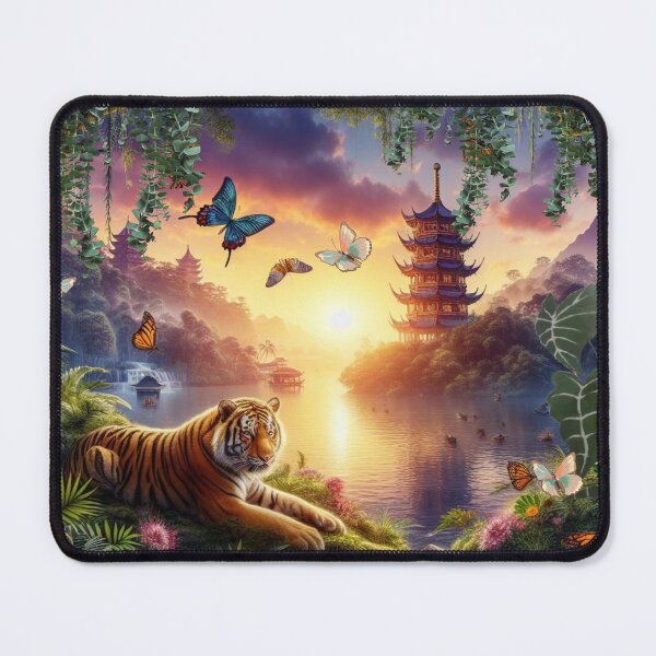 Item preview, Tiger and butterfly, plants, flowers, nature, pagoda, China designed and sold by Sugar Wisdom .