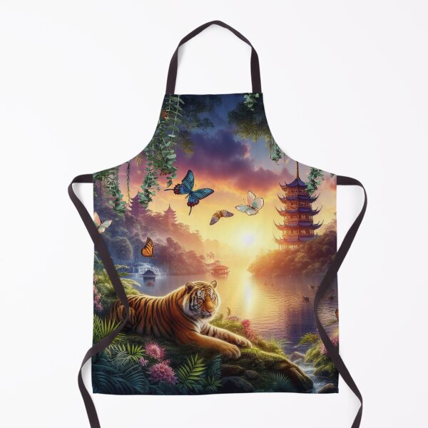 Item preview, Tiger and butterfly, plants, flowers, nature, pagoda, China designed and sold by Sugar Wisdom .