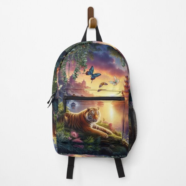 Item preview, Tiger and butterfly, plants, flowers, nature, pagoda, China designed and sold by Sugar Wisdom .