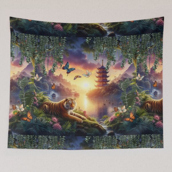 Item preview, Tiger and butterfly, plants, flowers, nature, pagoda, China designed and sold by Sugar Wisdom .