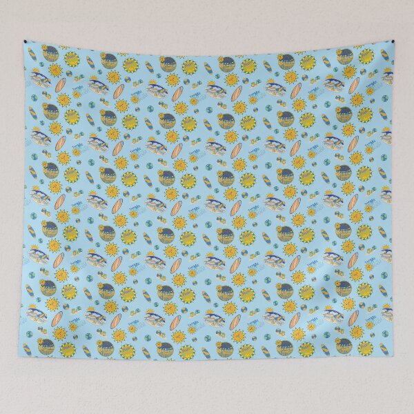 Item preview, Sunny Beach seamless Pattern Design with Blue Colored background and bright colors. Time for fun in the Sun at the BEACH!  designed and sold by MichCortez9.
