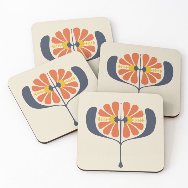 Item preview, KF 0241 E - Vintage Retro 70s Floral Pattern in Red Blue Yellow designed and sold by KhakiFinch.