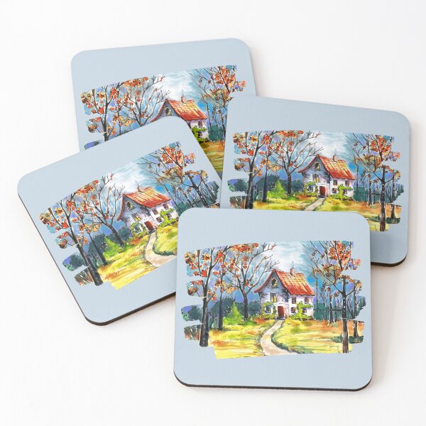 Item preview, Cozy Autumn Cottage: Whimsical Landscape Art designed and sold by adriaquart.