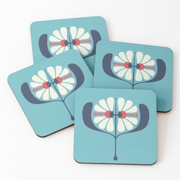 Item preview, KF 0241 B - Vintage Retro 70s Floral Pattern in Blue Red designed and sold by KhakiFinch.