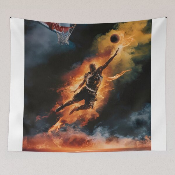 Item preview, A fiery shot by a basketball player. designed and sold by MyHappyArtShop.