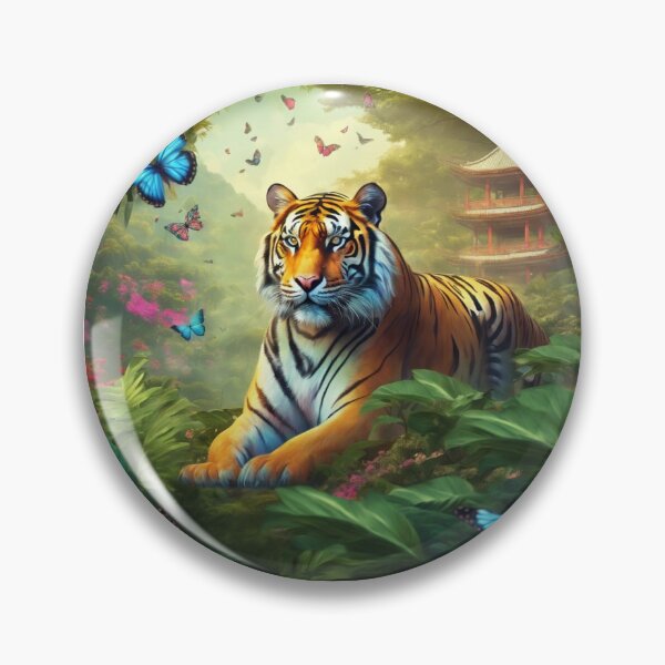 Item preview, Tiger and butterfly, plants, flowers, nature, pagoda, China designed and sold by Sugar Wisdom .