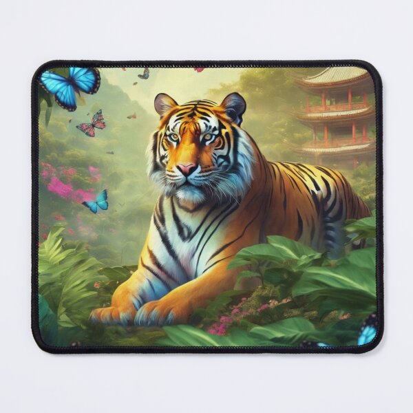 Item preview, Tiger and butterfly, plants, flowers, nature, pagoda, China designed and sold by Sugar Wisdom .