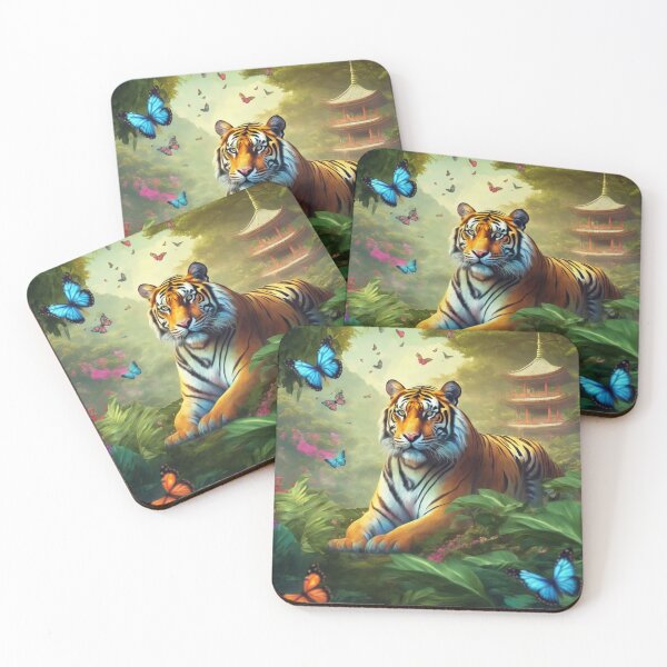 Item preview, Tiger and butterfly, plants, flowers, nature, pagoda, China designed and sold by Sugar Wisdom .