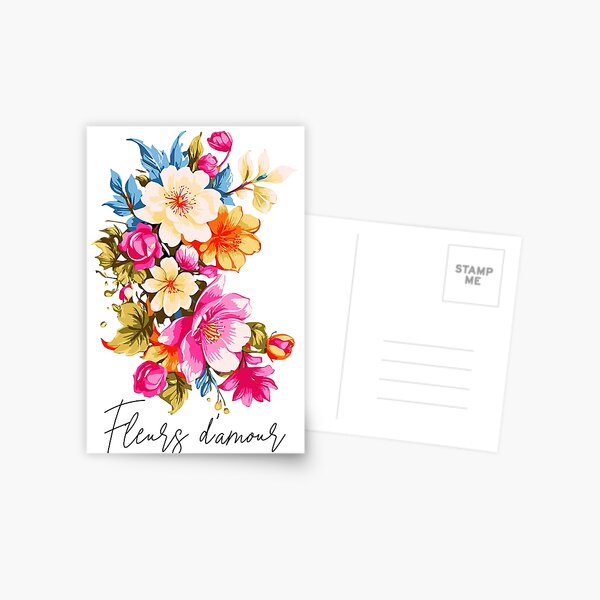 farbenfrohe Grafik von Blumen flo17 Fleurs d'amour Postkarte