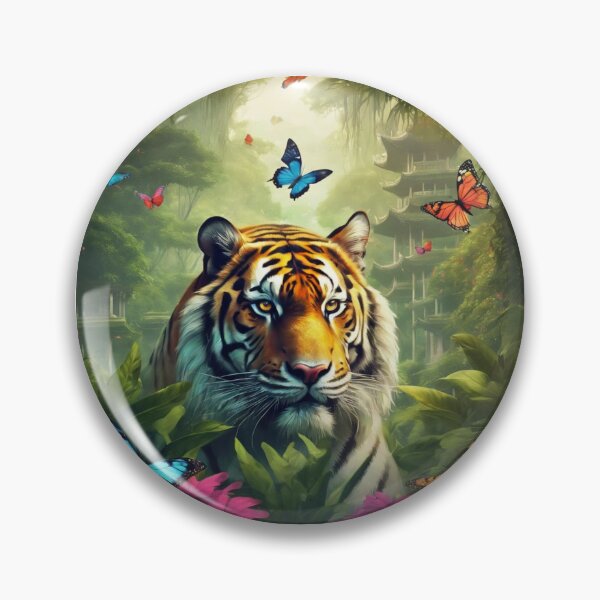 Item preview, Tiger and butterfly, plants, flowers, nature, pagoda, China designed and sold by Sugar Wisdom .