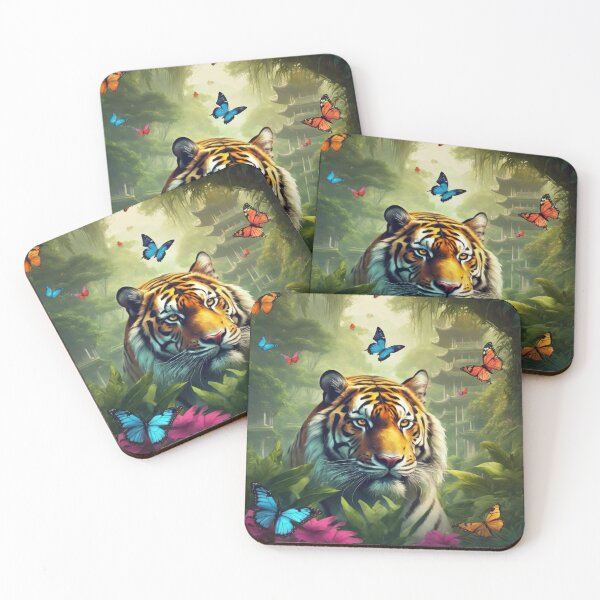 Item preview, Tiger and butterfly, plants, flowers, nature, pagoda, China designed and sold by Sugar Wisdom .