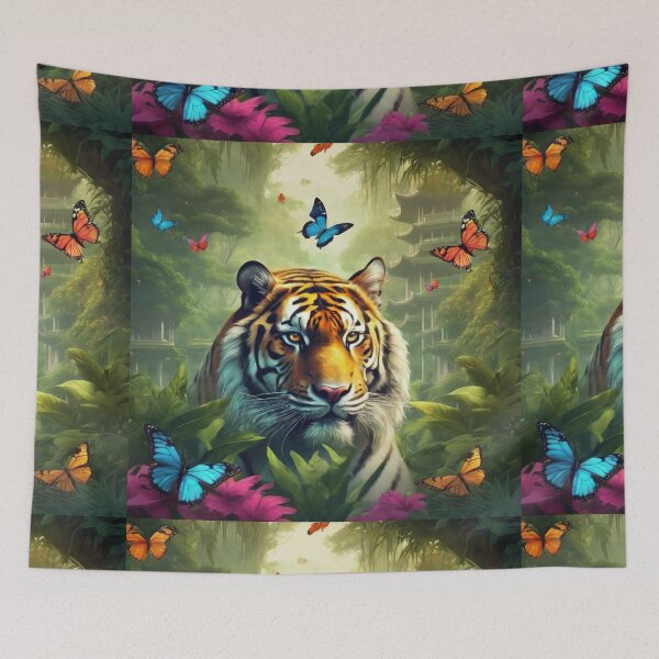 Item preview, Tiger and butterfly, plants, flowers, nature, pagoda, China designed and sold by Sugar Wisdom .