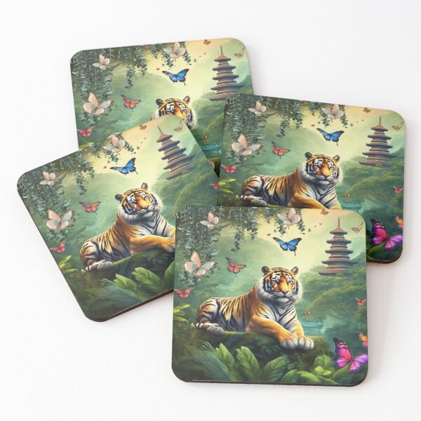 Item preview, Tiger and butterfly, plants, flowers, nature, pagoda, China designed and sold by Sugar Wisdom .